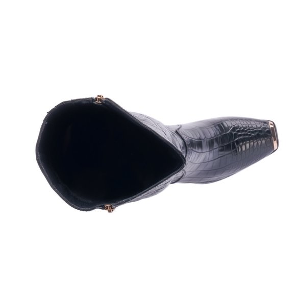 Stylish Vintage Black Fashion Leather Knee High Heel Crocodile Boot - Picture 7 of 9